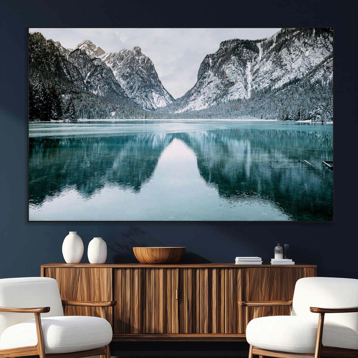 Mountain Lake Wall Art Canvas Print – Framed Toblacher See