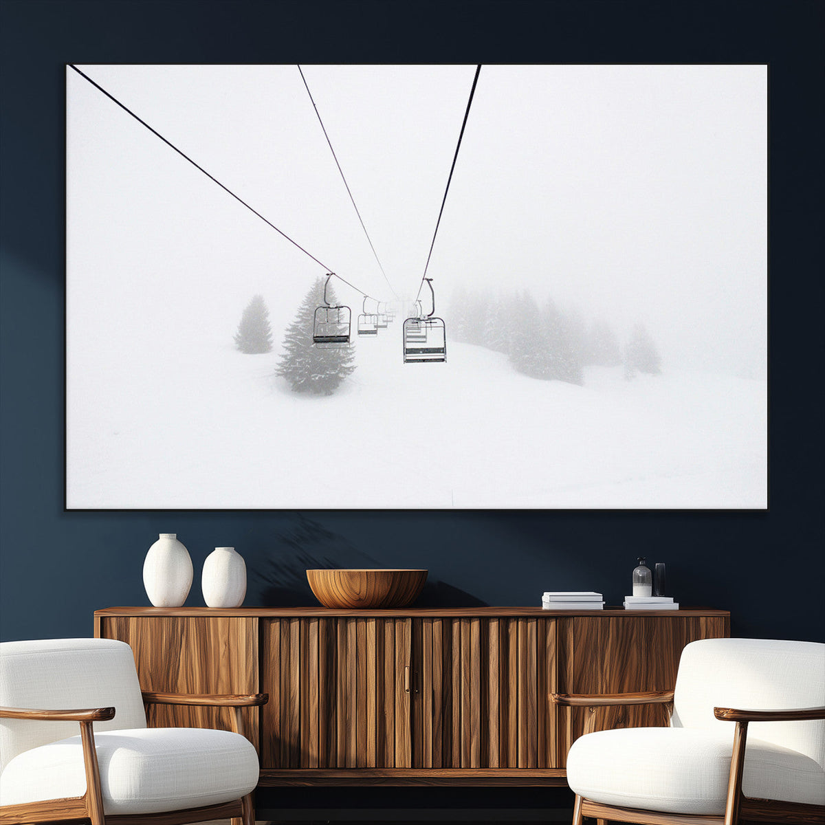 Ski Lift Wall Art Canvas Print – Snowy Alpine Landscape