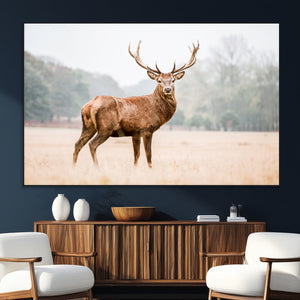 Vintage Wildlife Wall Art Canvas Print – Misty Landscape