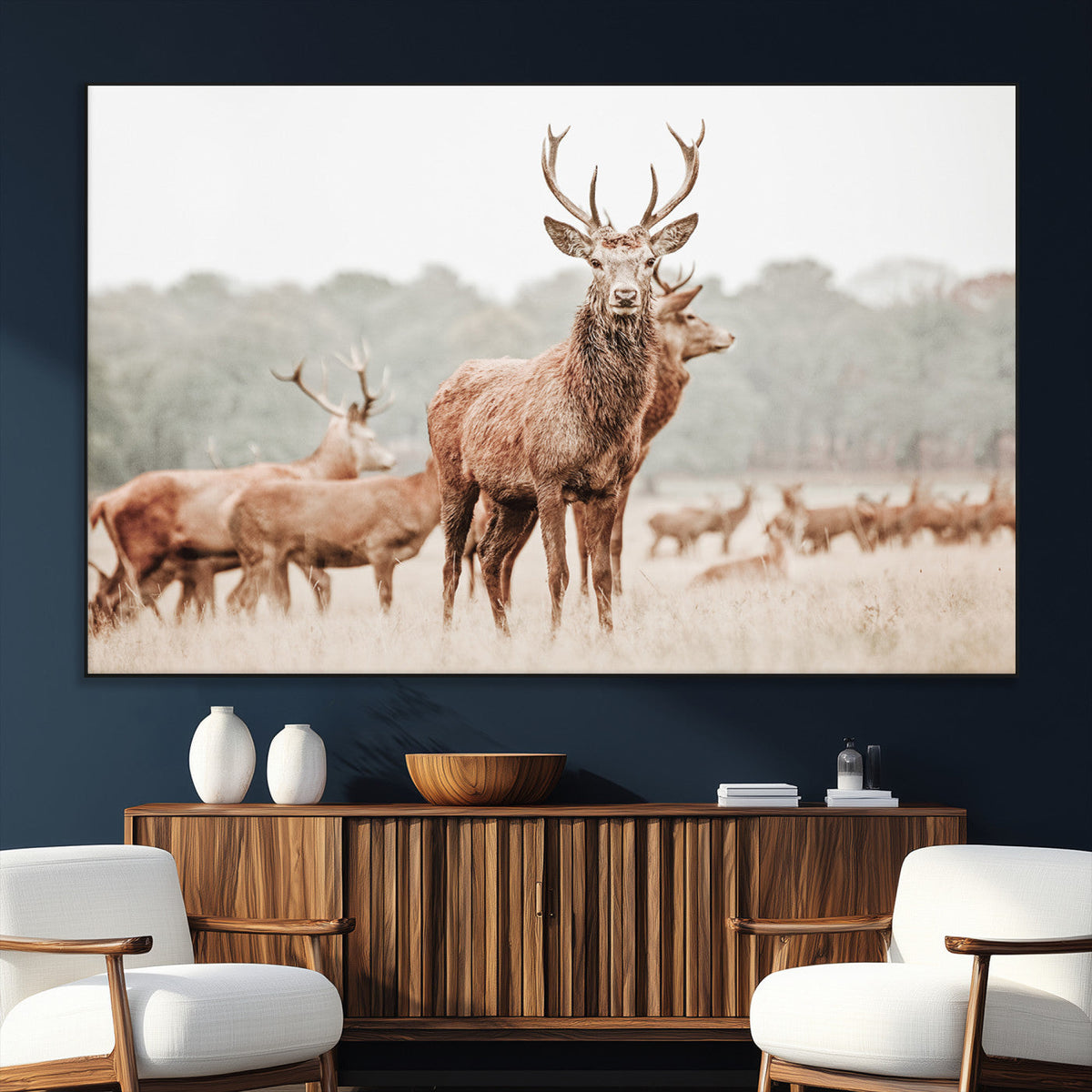 Rustic Nature Wall Art Canvas Print – Stag Woodland Framed