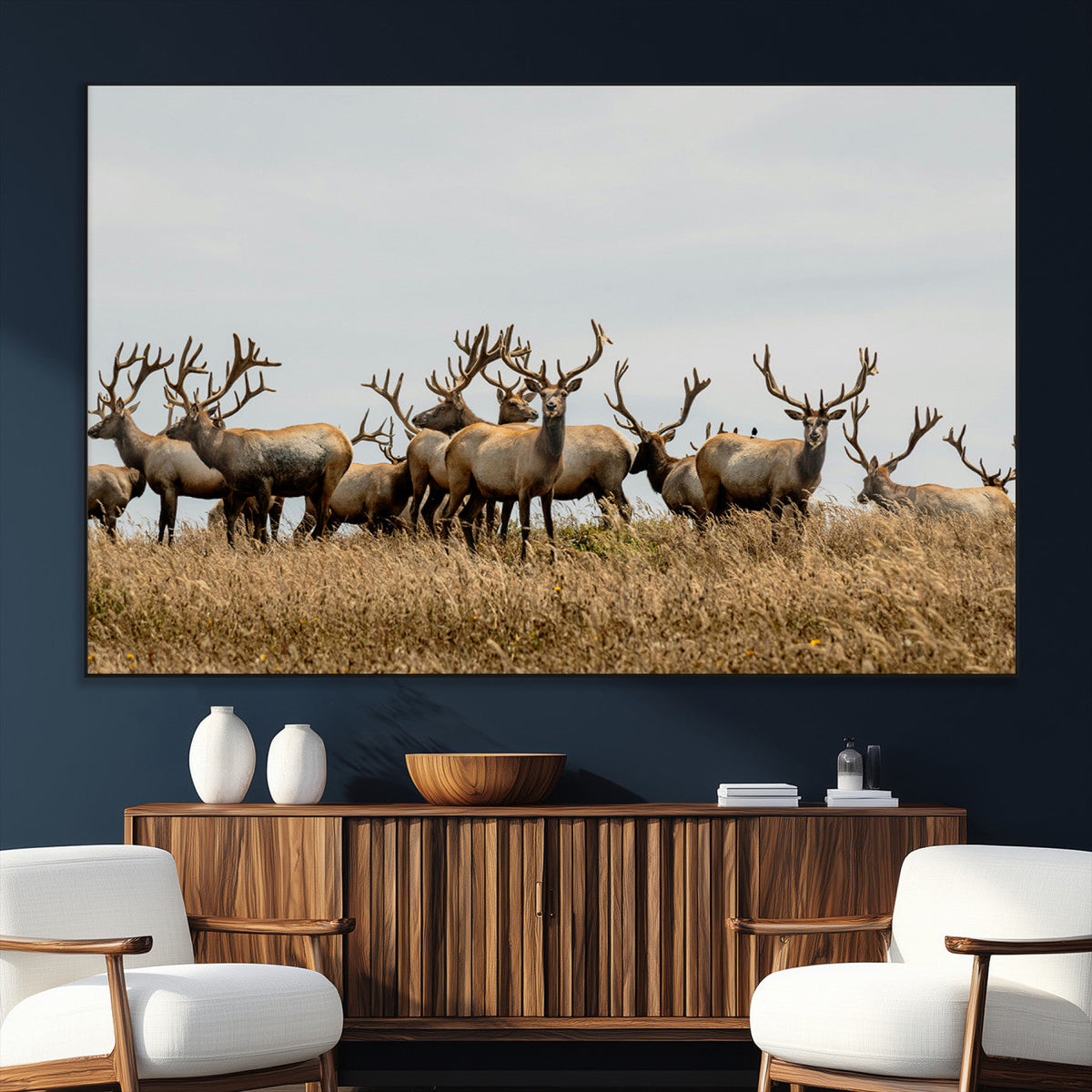 Elk Herd Wall Art Canvas Print – Framed Wildlife Photography