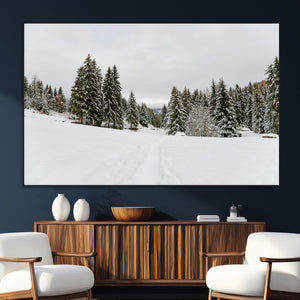 Frosty Pines Wall Art Canvas Print – Framed Silent Snowfall
