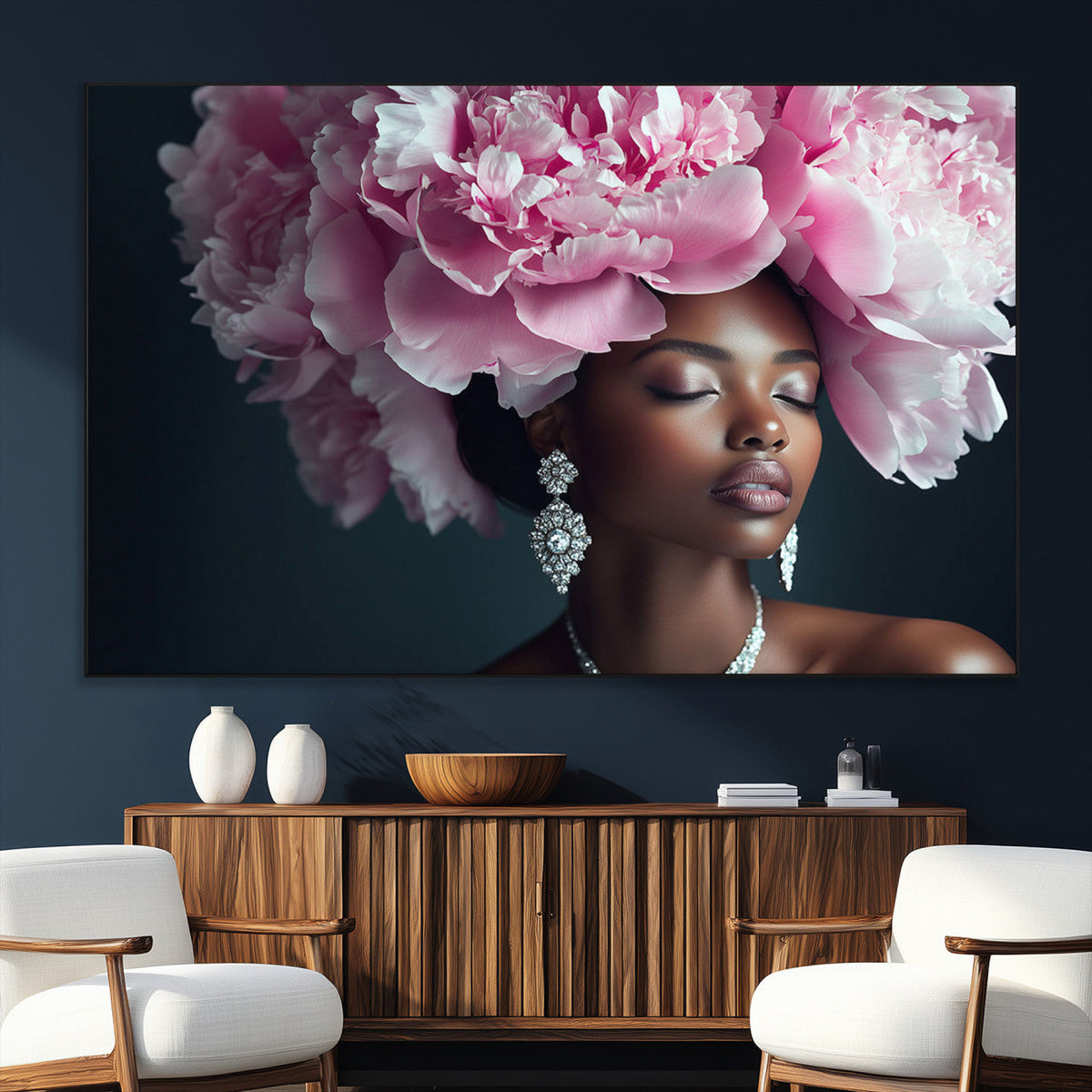 Black Beauty Petal Crown Wall Art Canvas Print – Floral
