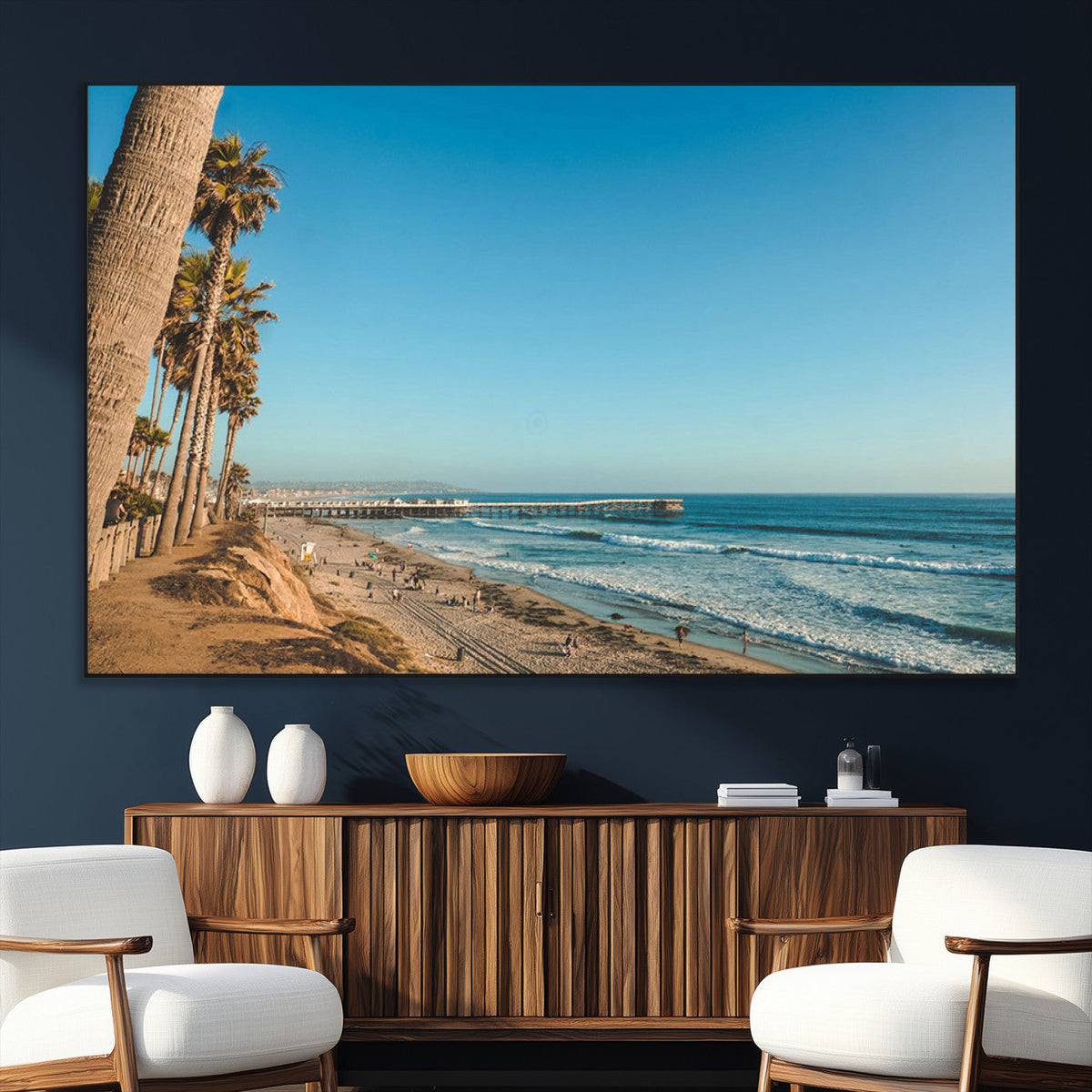 Scenic Beach Wall Art Canvas Print – Tall Palm Trees, Sandy