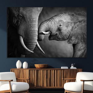 Elephant Family Wall Art Canvas, Framed Elephant Family