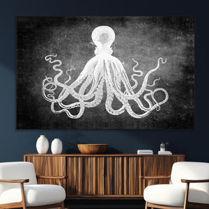 Black White Octopus Wall Art Canvas Print