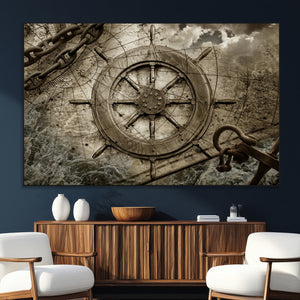 Wooden Ship Wheel Canvas Print, Multi Panel Canvas Wall Art
