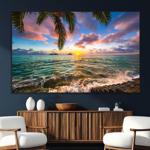 Framed Tropical Sunset Art Canvas Print