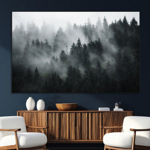 Foggy Forest Wall Art Canvas Print | 3 Panel Large Misty