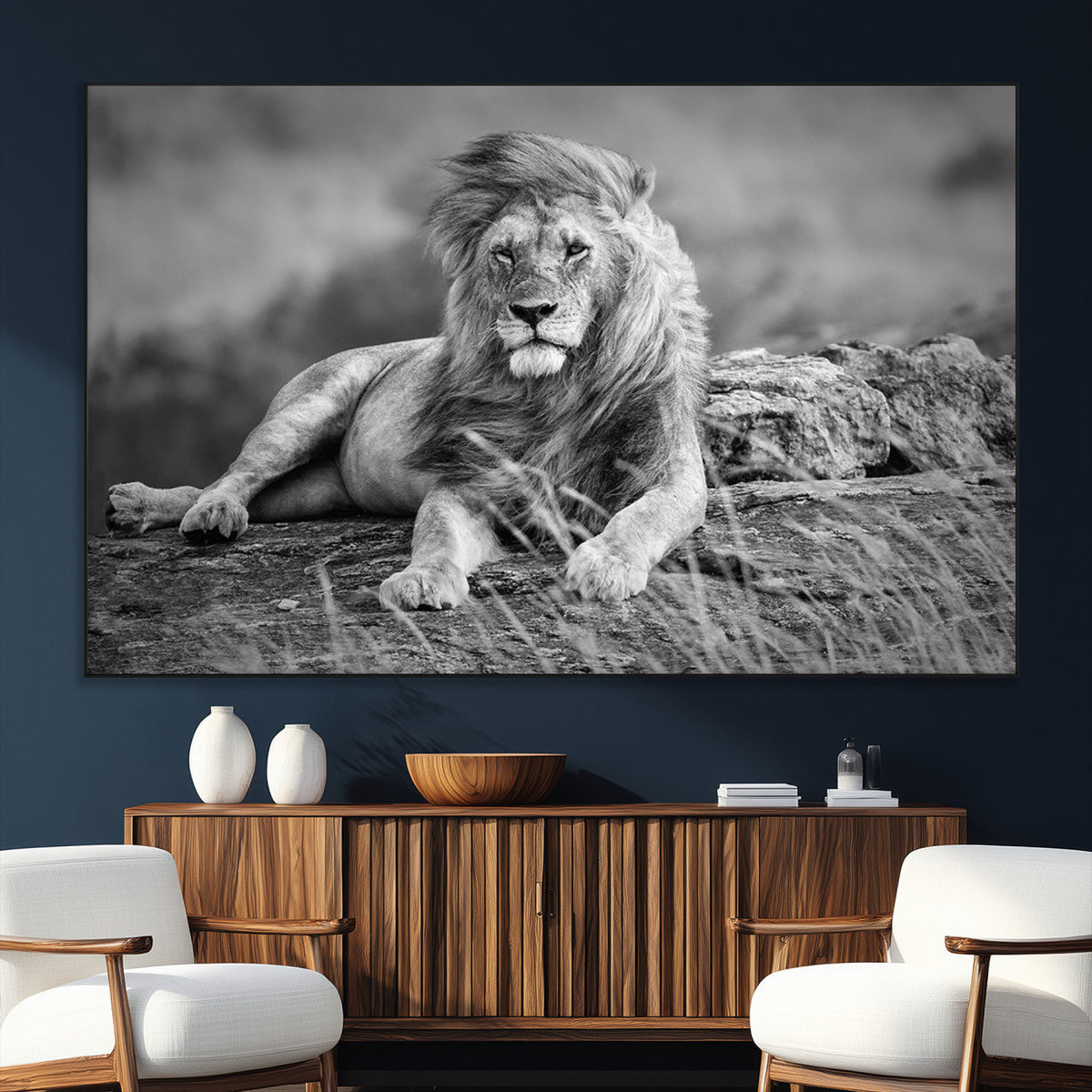 King Forest Lion Wall Art Canvas Print – Framed Majestic