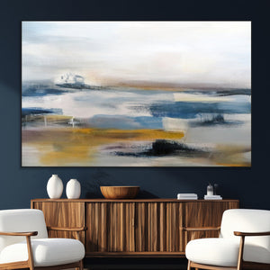 Abstract Landscape Wall Art Canvas | 3 Panel Modern Blue,