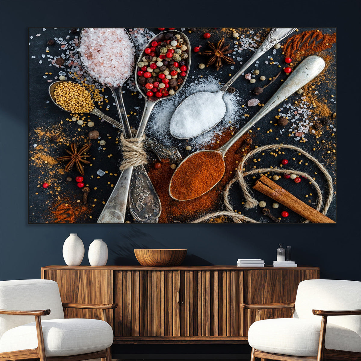 Spices and Seasonings Canvas Wall Art – Colorful Triptych