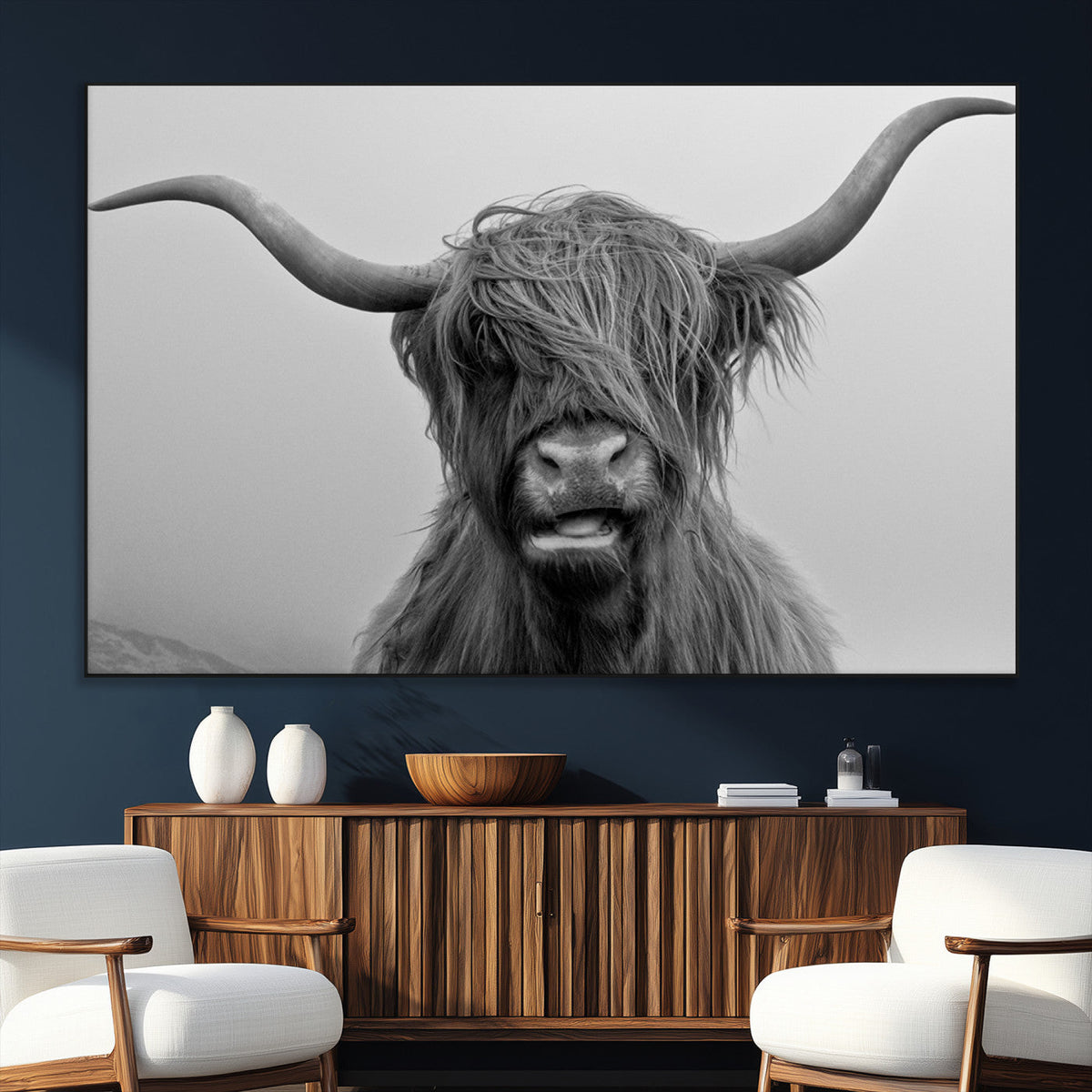 Texas Cow Wall Art Canvas, Texas Longhorn Cattle Canvas