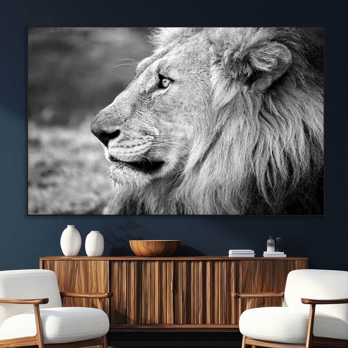 Lion Wall Art Canvas Print – Framed Majestic Wildlife