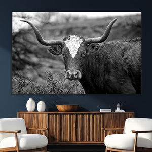 Western Home Wall Art Canvas Print, Framed Texas Longhorn