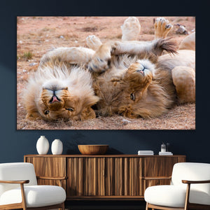 Lion Pair Wall Art Canvas Print – Framed Wildlife Scene with