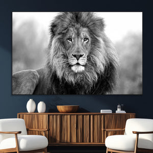 Black and White Lion Canvas Wall Art – Animal Print Artwork