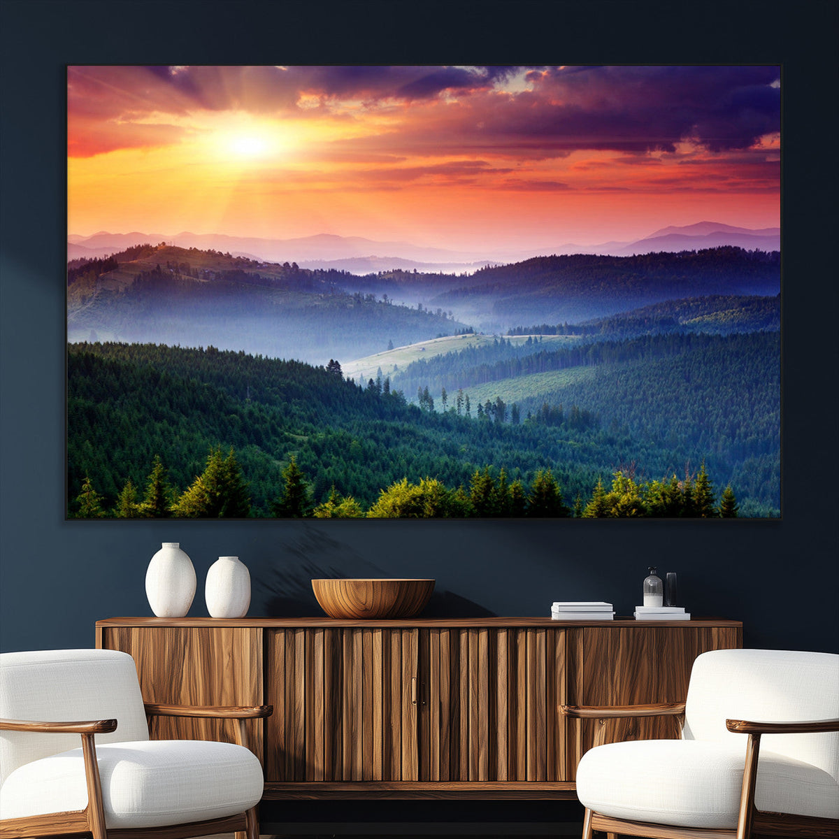 Mountain and Sunset Wall Art Canvas Print