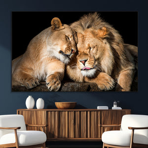 Lion and Lioness Wall Art Canvas Print – Framed African