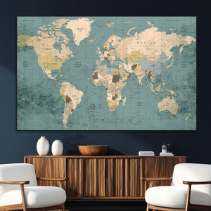 Classic World Map Canvas Print – Framed Vintage Map Wall