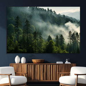 Misty Forest Wall Art Premium Canvas Print a Foggy and