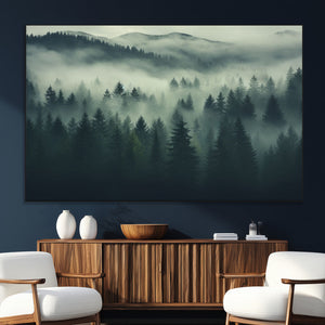 Misty Forest Wall Art Premium Canvas Print a Foggy and