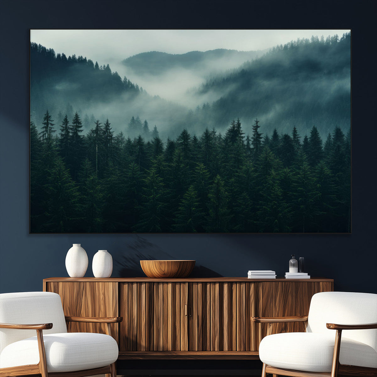 Captivating Misty Forest Wall Art Premium Canvas Print,