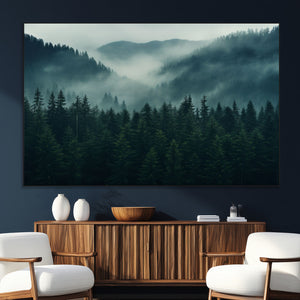 Captivating Misty Forest Wall Art Premium Canvas Print,