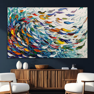Modern Abstract Fish Shoal Wall Art Canvas Print, Colorful