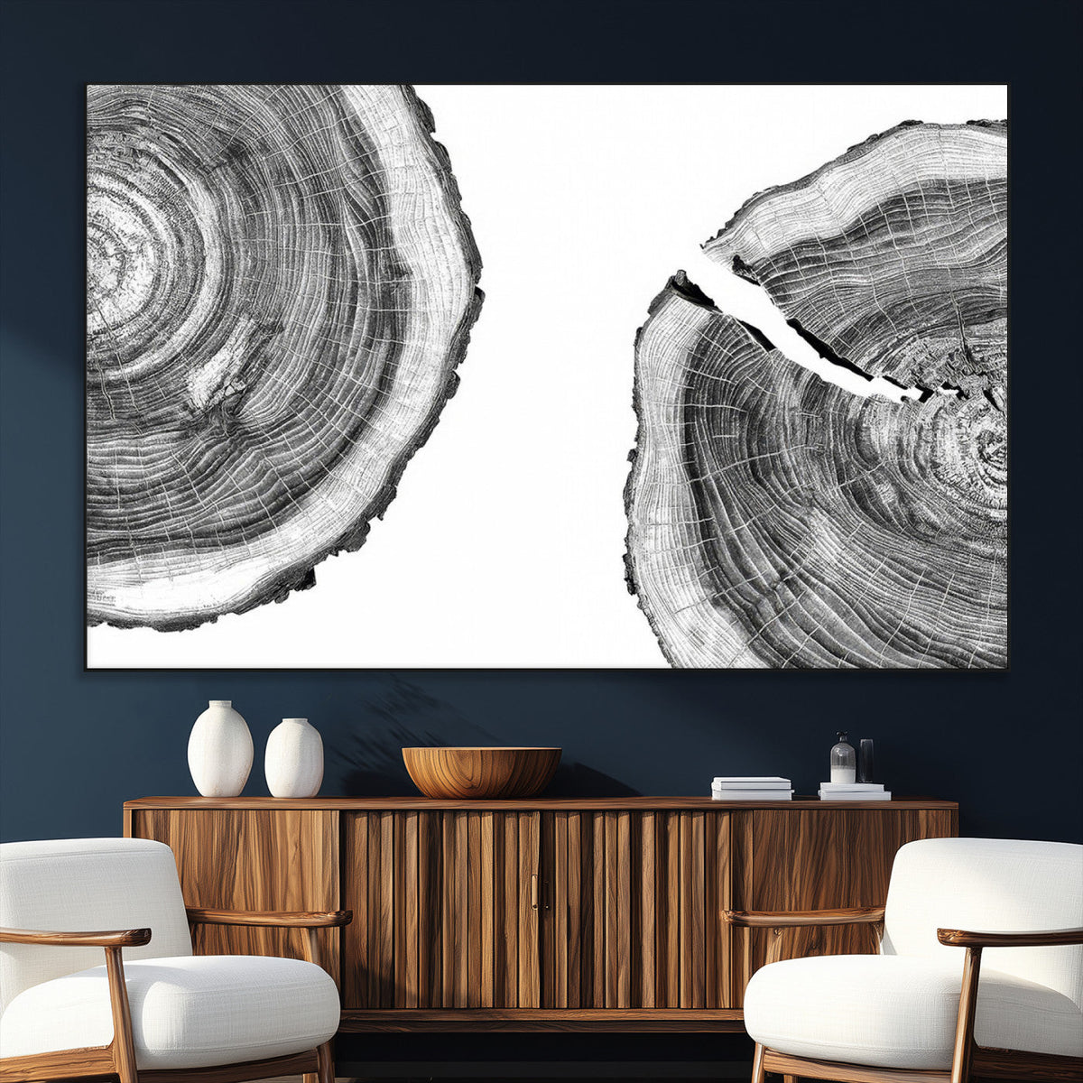 Abstract Large Tree Rings – Minimalist Black and White Wood