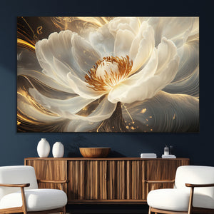 Gold Floral Wall Art Canvas Print, Framed Modern Flower Art
