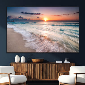 Sunset Beach Wall Art – Soothing Coastal Landscape, Ready to