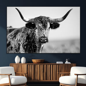 Texas Highland Cow Longhorn Canvas Print - Rustic Farmhouse
