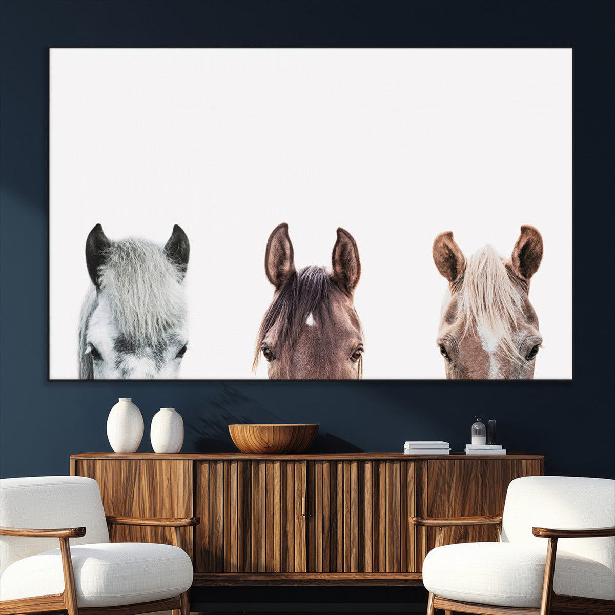 Horse Wall Art - Minimalist Horse Triptych Wall Art – Modern