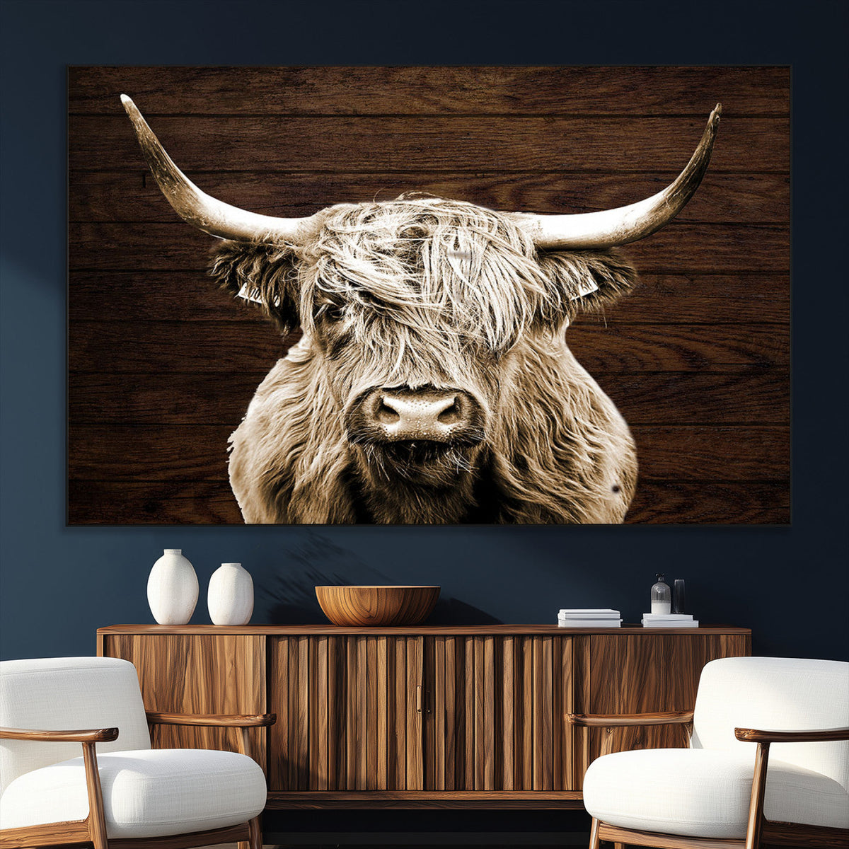 Highland Cow Wall Art Canvas Print, Rustic Farmhouse Decor,