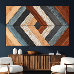 Geometric Wood Art Wall Decor Canvas Print, Rustic Wooden
