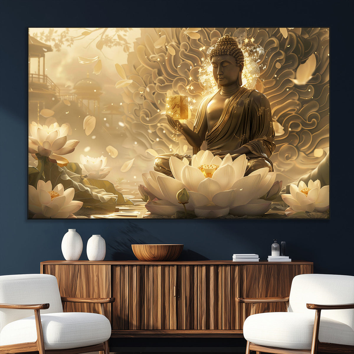 Golden Buddha Wall Art | Yoga Room Decor and Meditation Room