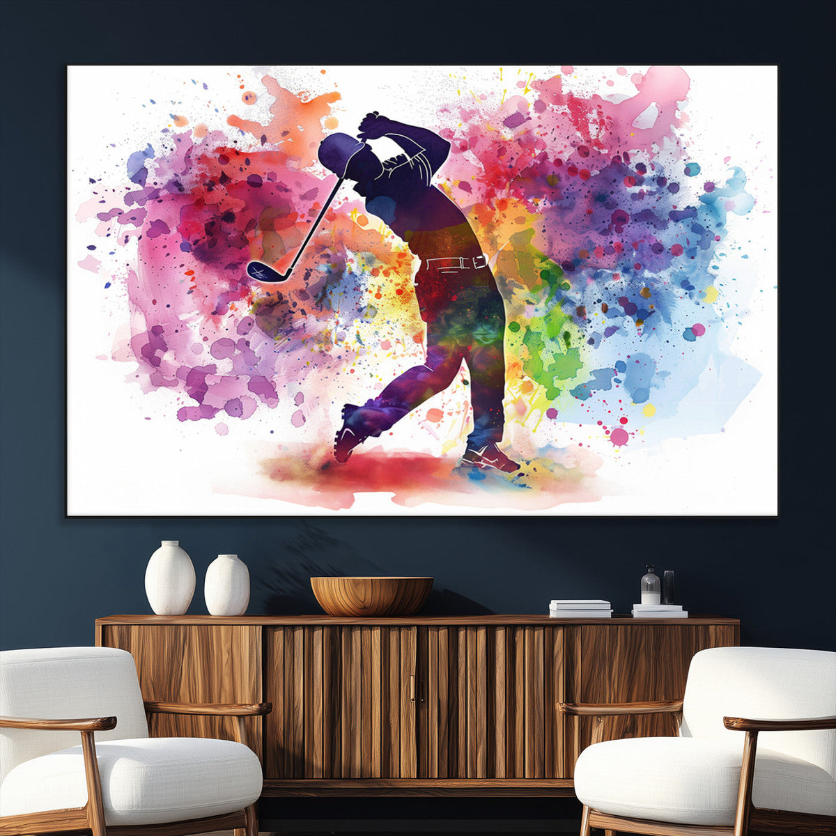 Colorful Golfer Swing Wall Art Canvas Print - Ready to Hang,