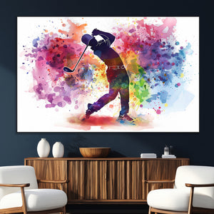 Colorful Golfer Swing Wall Art Canvas Print - Ready to Hang,
