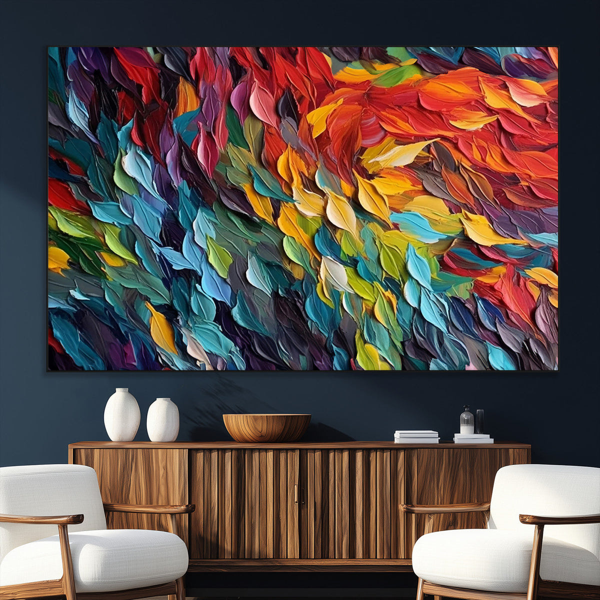 Vibrant Abstract Leaf Wall Art Canvas Print | Bold Colorful