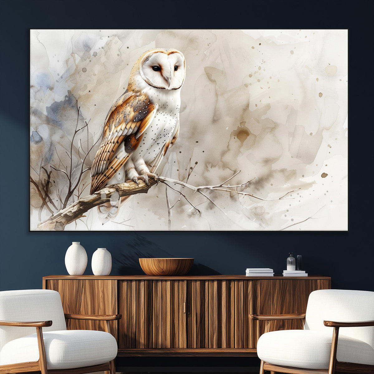 Barn Owl Wall Art | Watercolor Canvas Print | Perfect for