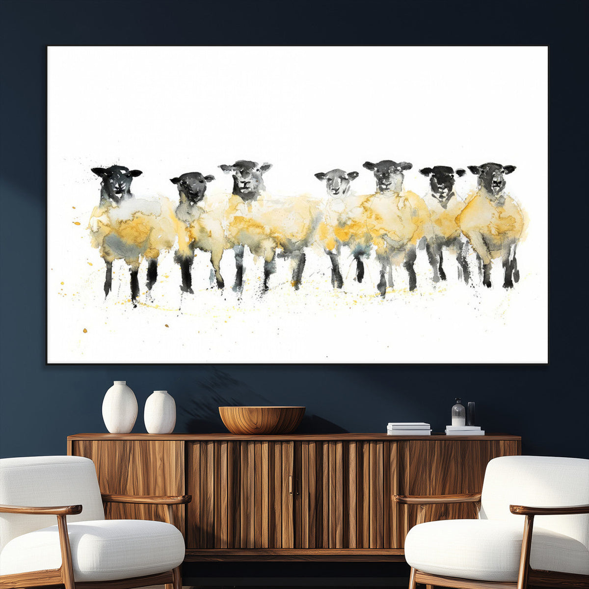 Farmhouse Wall Art Sheep Print | Ready to Hang Framed Canvas