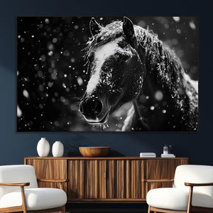 Winter Horse Wall Art | Black and White Horse Print | Ready