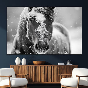 Black and White Horse Winter Wall Art | Ready to Hang and