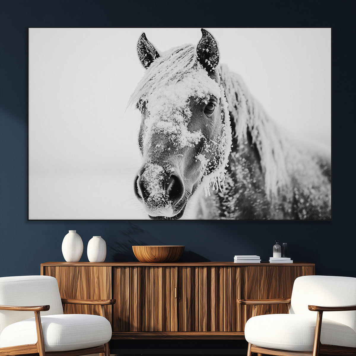 White Horse Wall Art | Ready to Hang and Framed | Winter