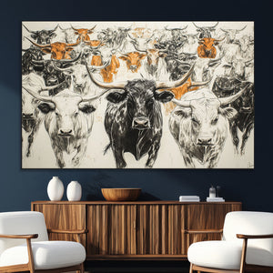 Texas Longhorn Wall Art Canvas Print – Herd Abstract Cow