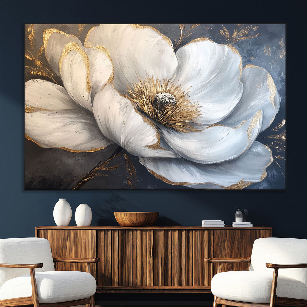 White Magnolia Flower Wall Art Canvas Print | Abstract