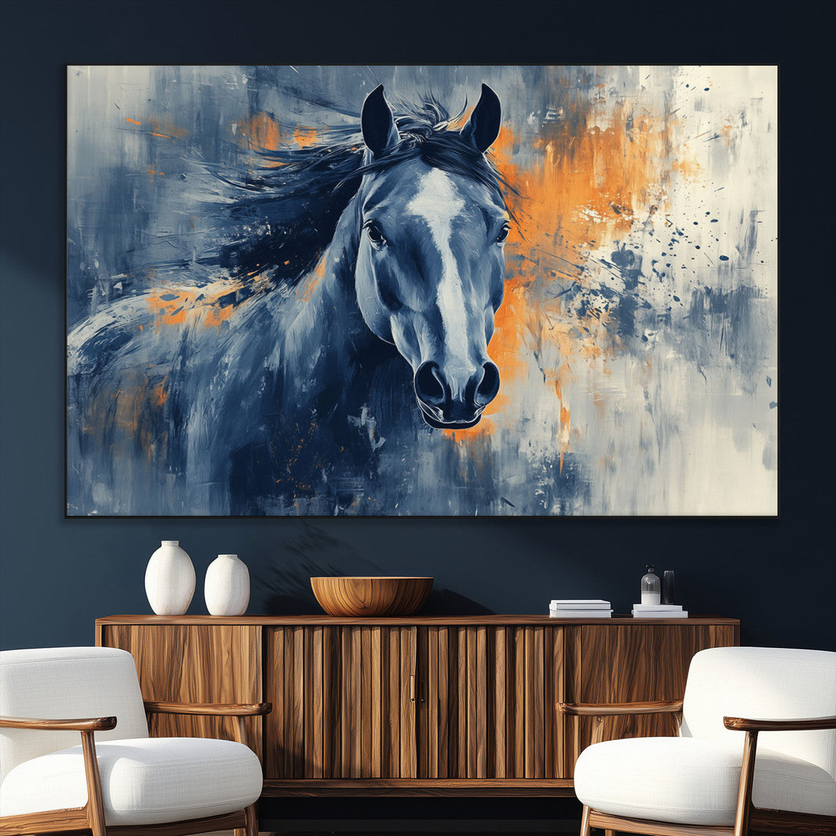 Abstract Blue Horse Wall Art Print Canvas | Horse Wall Art