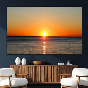 Golden Horizon Sunset Over Ocean Wall Art Canvas Print –