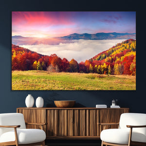Autumn Mountain Foggy Landscape Wall Art Canvas Print |
